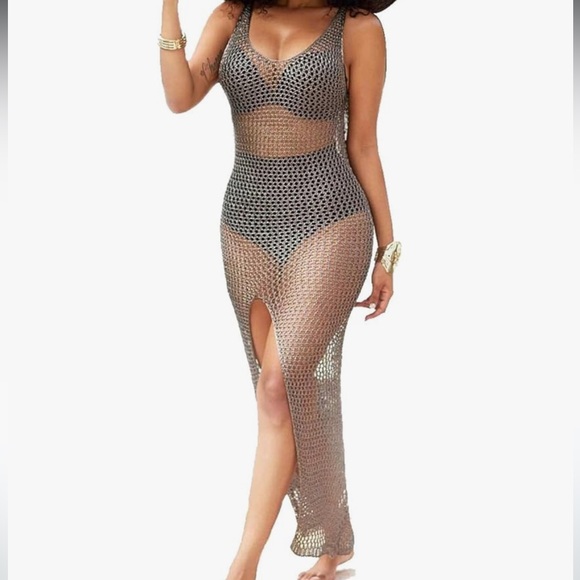 Dresses & Skirts - Gold sparkly glitter Sequin glam dress bodycon mermaid fishnet sheath festival